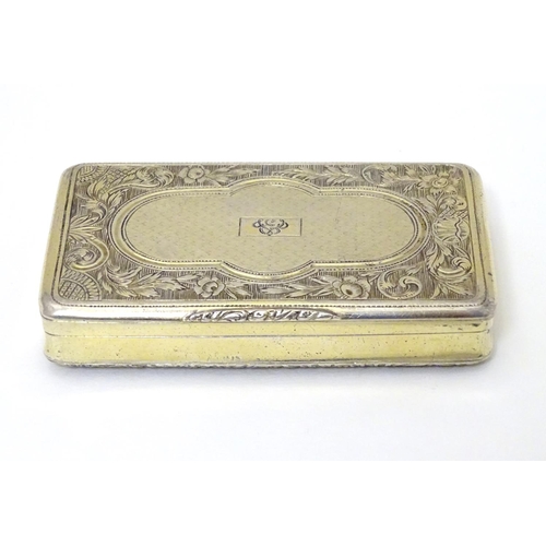 189 - A 19thC Continental (.800) silver gilt snuff box with engine turned decoration, bears Mark for Kingd... 