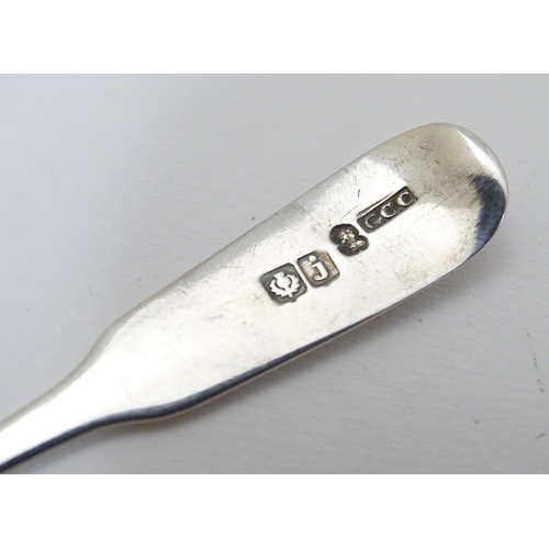 208 - A Scottish silver fiddle pattern salt spoon hallmarked Edinburgh 1815 maker George C Constable. With... 