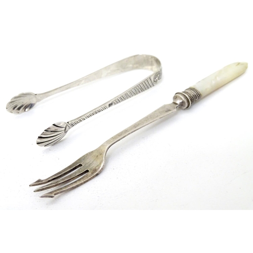 247 - Victorian silver sugar tongs hallmarked London 1890 maker Hukin & Heath 3 3/4'' long together with  ... 