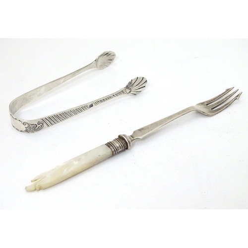 247 - Victorian silver sugar tongs hallmarked London 1890 maker Hukin & Heath 3 3/4'' long together with  ... 