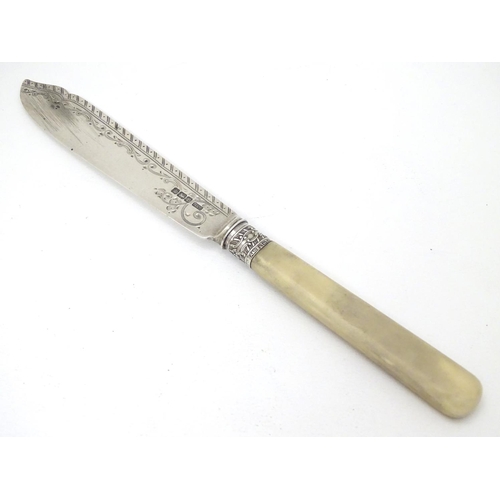 259 - A silver knife  with ivory handle hallmarked Sheffield 1909 maker Allen & Darwin. 8 1/2'' long