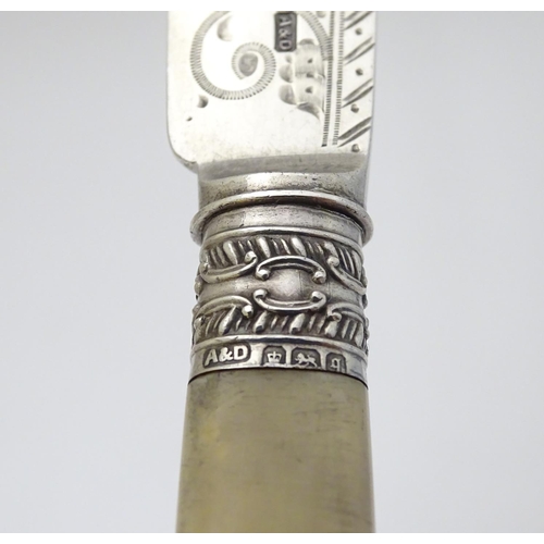 259 - A silver knife  with ivory handle hallmarked Sheffield 1909 maker Allen & Darwin. 8 1/2'' long