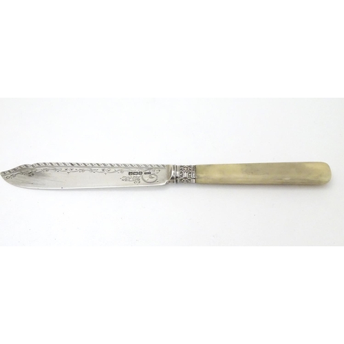 259 - A silver knife  with ivory handle hallmarked Sheffield 1909 maker Allen & Darwin. 8 1/2'' long