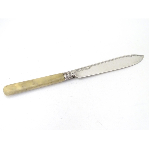 259 - A silver knife  with ivory handle hallmarked Sheffield 1909 maker Allen & Darwin. 8 1/2'' long