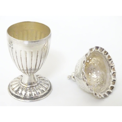 261 - A silver plate pepperette together with a pair of salts.