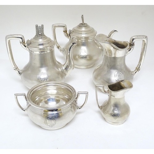 275 - An interesting 5-piece silver plate teaset  by G.R Collis & Co. the pieces with engine turned decora... 