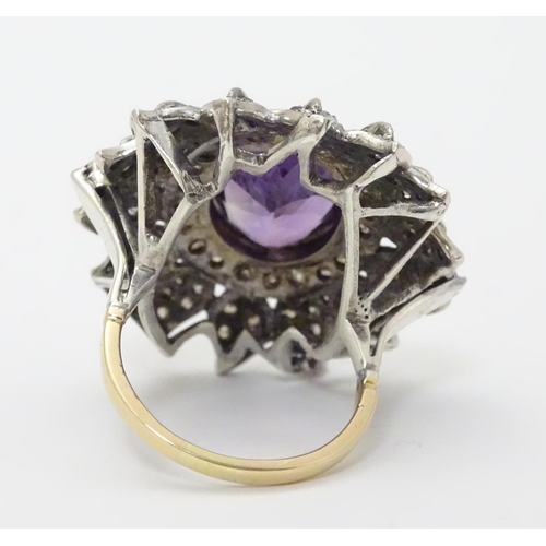 279 - An impressive 18ct gold cocktail ring set with large central oval amethyst approx 6.50ct bordered by... 