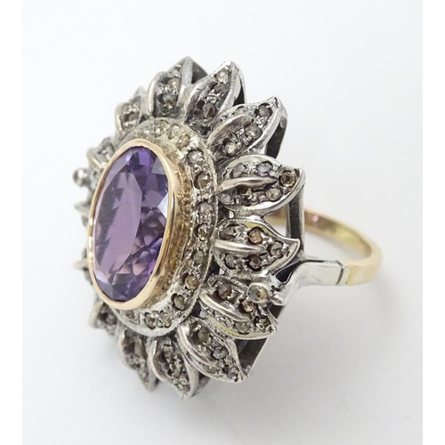 279 - An impressive 18ct gold cocktail ring set with large central oval amethyst approx 6.50ct bordered by... 