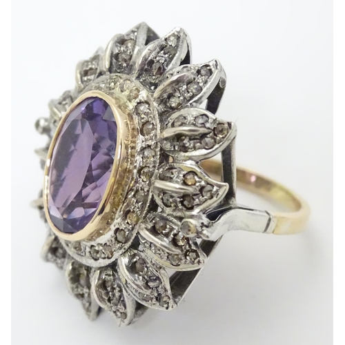 279 - An impressive 18ct gold cocktail ring set with large central oval amethyst approx 6.50ct bordered by... 