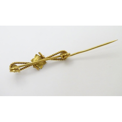 316 - A c1900 gold and gilt metal brooch set with turquoise and seed pearls. 1 1/4'' long