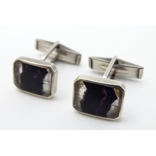 329 - A pair of Sterling Silver cufflink set with Blue John.