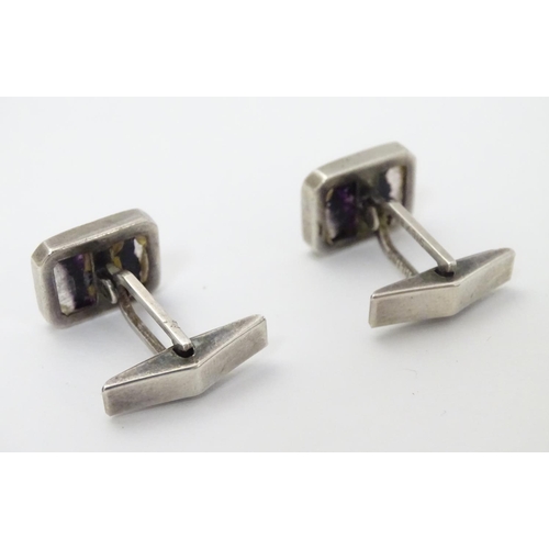 329 - A pair of Sterling Silver cufflink set with Blue John.