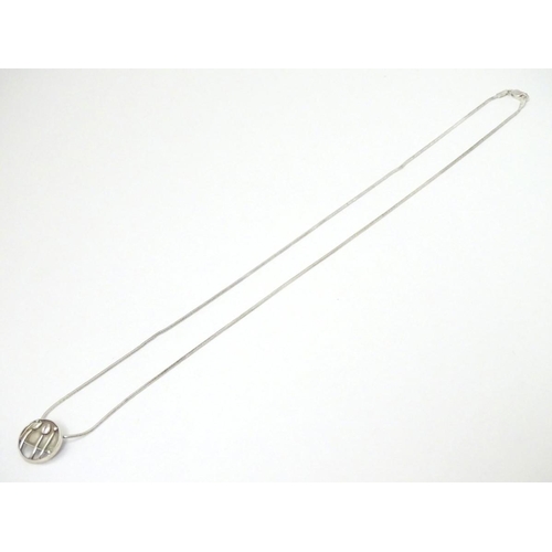 356 - A silver Rose Boudoir pendant by Ola Gorie ?'' .diameter with silver chain 18'' long