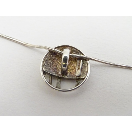 356 - A silver Rose Boudoir pendant by Ola Gorie ?'' .diameter with silver chain 18'' long