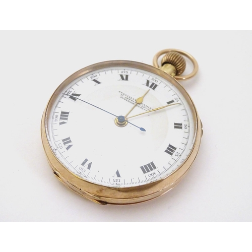 394 - 9 ct Gold Pocketwatch: a top wind pocket watch with enamel dial signed 'Specially examined 15 jewell... 