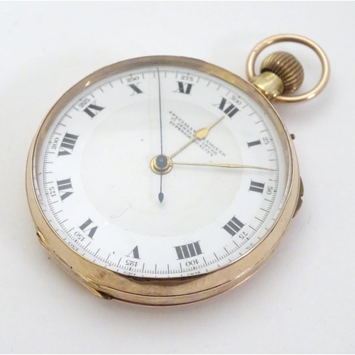 394 - 9 ct Gold Pocketwatch: a top wind pocket watch with enamel dial signed 'Specially examined 15 jewell... 