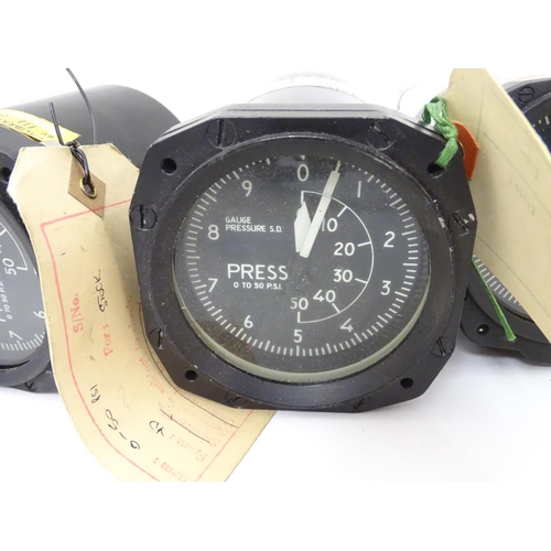 412 - Militaria: A collection of four mid-20thC avionic instrument dials (type KPA-0301W pressure gauges) ... 