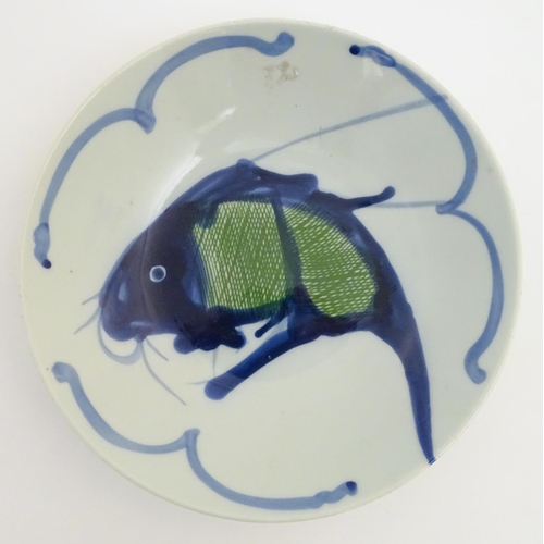 42 - A quantity of Chinese items to include a bowl with a hand painted fish design, approx. 9'' diameter;... 