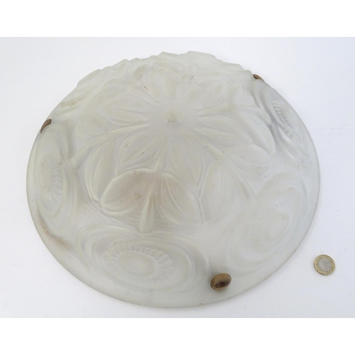 444 - Pendant Light : a French pendant ceiling light of Lalique style frosted form with moulded flower and... 