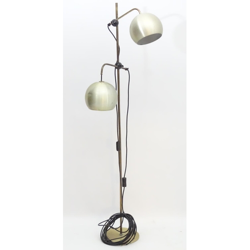 458 - Vintage Retro : A Danish twin standard light with aluminium spherical shades.