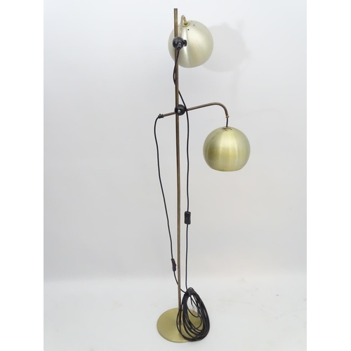 458 - Vintage Retro : A Danish twin standard light with aluminium spherical shades.