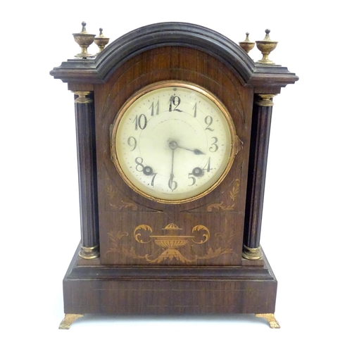 462 - An inlaid rosewood bracket clock: A late 19thC Lenzkirch ting tang clock (stamped and numbered '6066... 