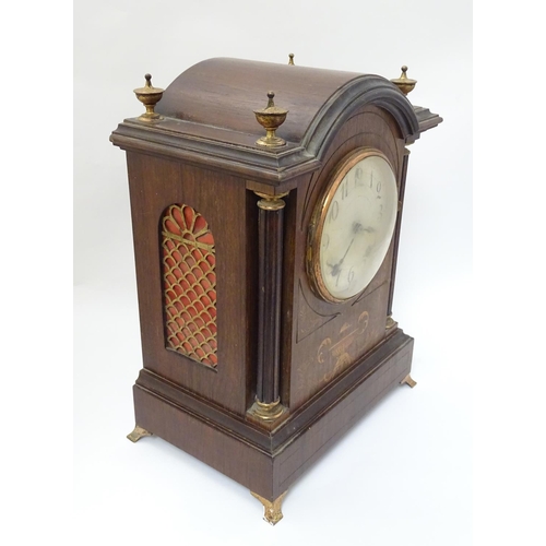 462 - An inlaid rosewood bracket clock: A late 19thC Lenzkirch ting tang clock (stamped and numbered '6066... 