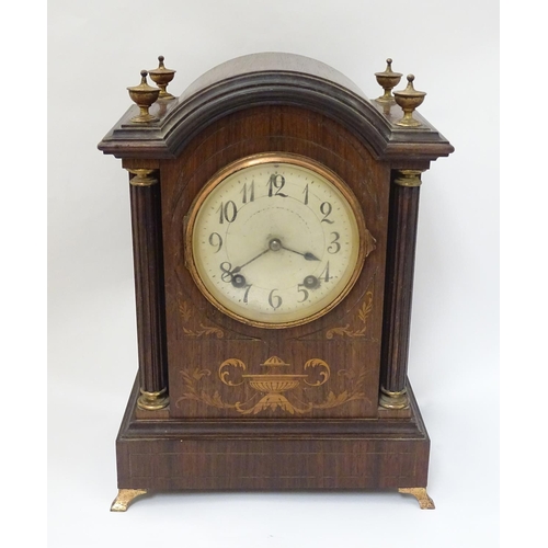 462 - An inlaid rosewood bracket clock: A late 19thC Lenzkirch ting tang clock (stamped and numbered '6066... 