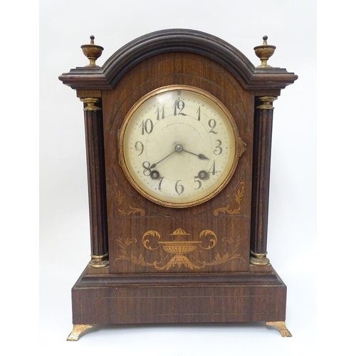 462 - An inlaid rosewood bracket clock: A late 19thC Lenzkirch ting tang clock (stamped and numbered '6066... 