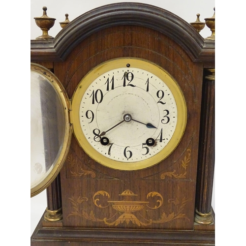 462 - An inlaid rosewood bracket clock: A late 19thC Lenzkirch ting tang clock (stamped and numbered '6066... 