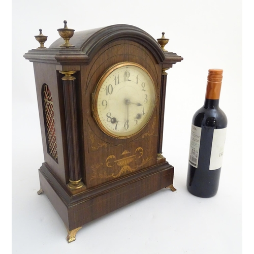 462 - An inlaid rosewood bracket clock: A late 19thC Lenzkirch ting tang clock (stamped and numbered '6066... 