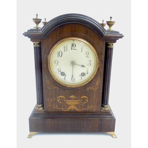 462 - An inlaid rosewood bracket clock: A late 19thC Lenzkirch ting tang clock (stamped and numbered '6066... 