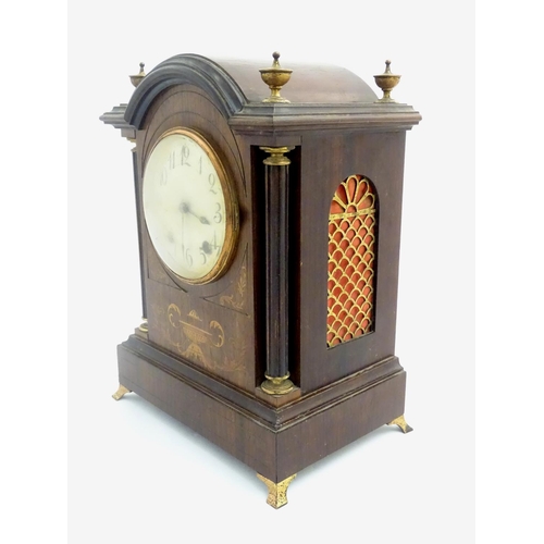 462 - An inlaid rosewood bracket clock: A late 19thC Lenzkirch ting tang clock (stamped and numbered '6066... 