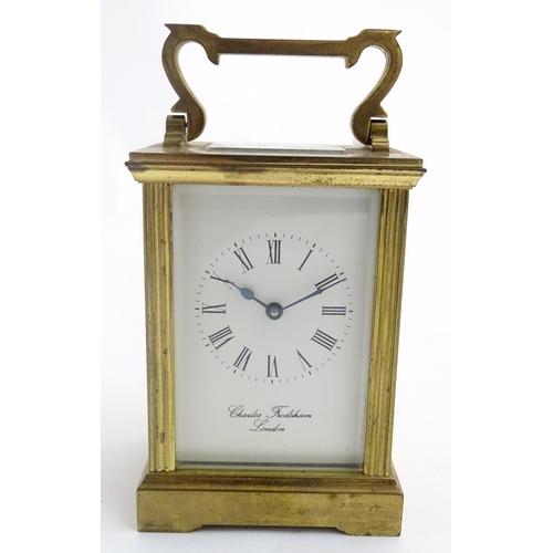 467 - Charles Frodsham, London: a brass cased carriage clock (timepiece) with a signed enamel dial and 5 b... 