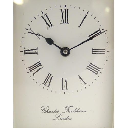 467 - Charles Frodsham, London: a brass cased carriage clock (timepiece) with a signed enamel dial and 5 b... 