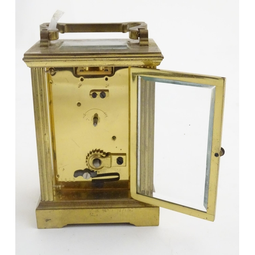 467 - Charles Frodsham, London: a brass cased carriage clock (timepiece) with a signed enamel dial and 5 b... 