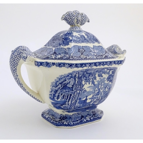 47 - A Mason's Vista Ironstone China blue and white twin handled soup tureen. Mason's Patent Ironstone Vi... 