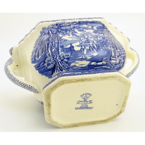 47 - A Mason's Vista Ironstone China blue and white twin handled soup tureen. Mason's Patent Ironstone Vi... 