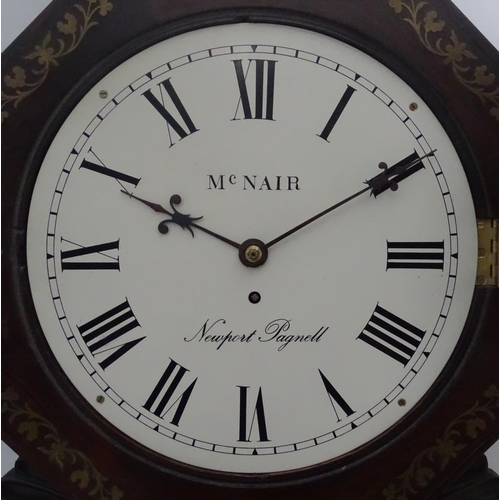 470 - A chisel point drop dial wall clock, signed McNair, Newport Pagnell, with octagonal brass inlaid wit... 