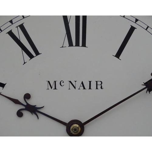 470 - A chisel point drop dial wall clock, signed McNair, Newport Pagnell, with octagonal brass inlaid wit... 