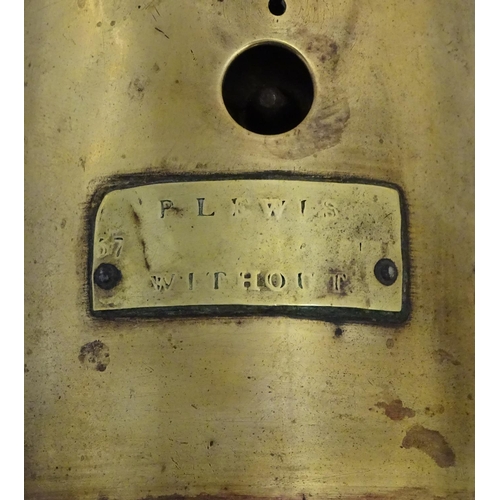 476 - An early to mid 19thC brass clockwork spit jack, marked 'P Lewis' and 'W Jones 25 Warranted'. Approx... 