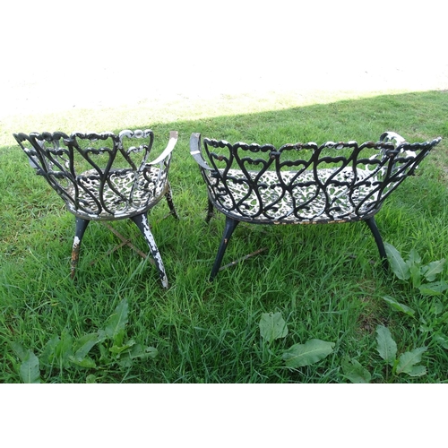 537 - Garden & Architectural , Salvage : A mid - late 20thC painted cast metal alloy bench and chair ,meas... 