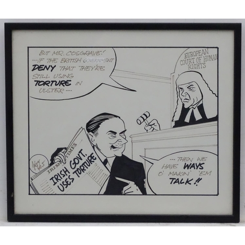 710 - Indistinctly signed, circa 1978, Political and editorial Newspaper Cartoon,  Original Pen ink etc., ... 