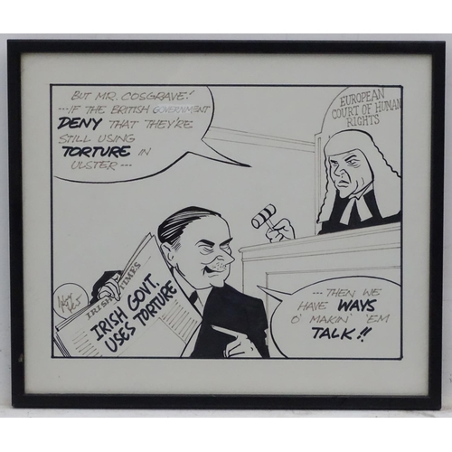 710 - Indistinctly signed, circa 1978, Political and editorial Newspaper Cartoon,  Original Pen ink etc., ... 