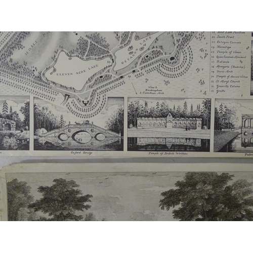 714 - Stowe, Bucks, An assortment of monochrome engravings, 'A View of the Grotto & two Shell Temples...',... 