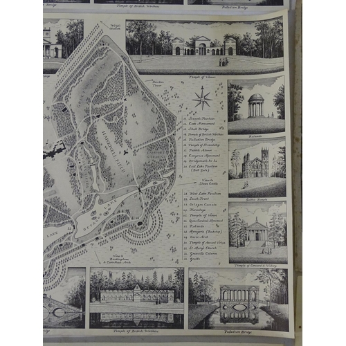 714 - Stowe, Bucks, An assortment of monochrome engravings, 'A View of the Grotto & two Shell Temples...',... 