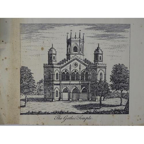 714 - Stowe, Bucks, An assortment of monochrome engravings, 'A View of the Grotto & two Shell Temples...',... 