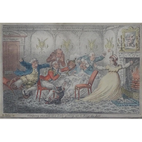 716 - James Gillray (1757-1815), 1804 hand coloured etching political cartoon,  'Company shocked at a lady... 