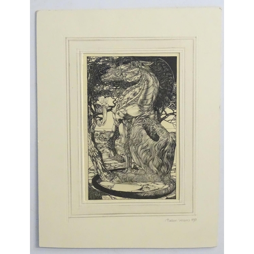 719 - Patten Wilson (1868-1928), Monochrome print, Rustrum and the Simoorg,  Ascribed under and facsimile ... 