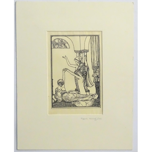 721 - Robert Anning Bell (1863-1933), Monochrome print, Cupid at the window, Facsimile initials in plate a... 